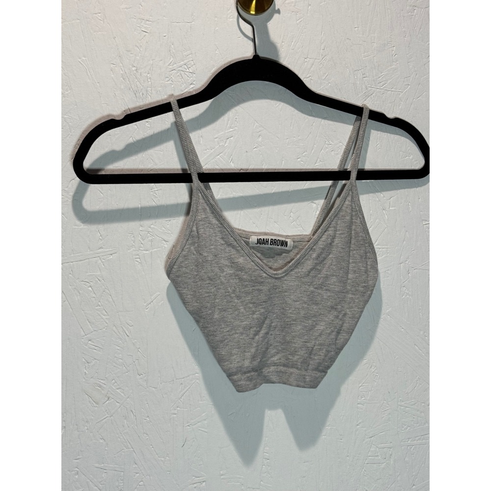 Joah Brown Womens Gray Ribbed V-Neck Crop Cami Tank Top Small Made in USA